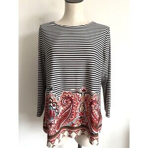 Zac & Rachel Tunic Top Stripe Paisley Artsy Liquid Knit Size Large